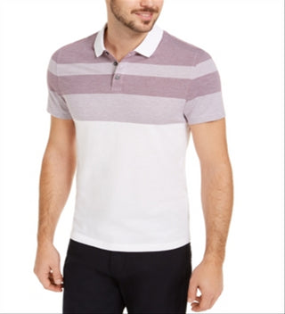 Camisa polo masculina Alfani listrada com gola marrom, tamanho médio