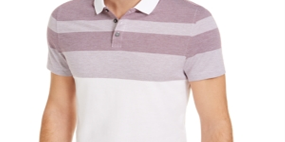 Camisa polo masculina Alfani listrada com gola marrom, tamanho médio