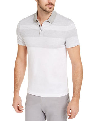 Camisa polo listrada de sarja masculina Alfani, branca, tamanho XX-G