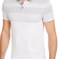 Camisa polo listrada de sarja masculina Alfani, branca, tamanho XX-G