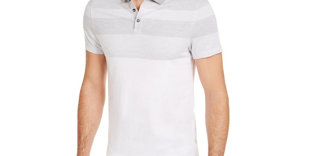 Camisa polo listrada de sarja masculina Alfani, branca, tamanho XX-G