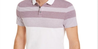Camisa polo listrada de sarja masculina Alfani, branca, tamanho XX-G