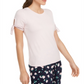 Blusa feminina de malha com manga amarrada Maison Jules, rosa, tamanho pequeno
