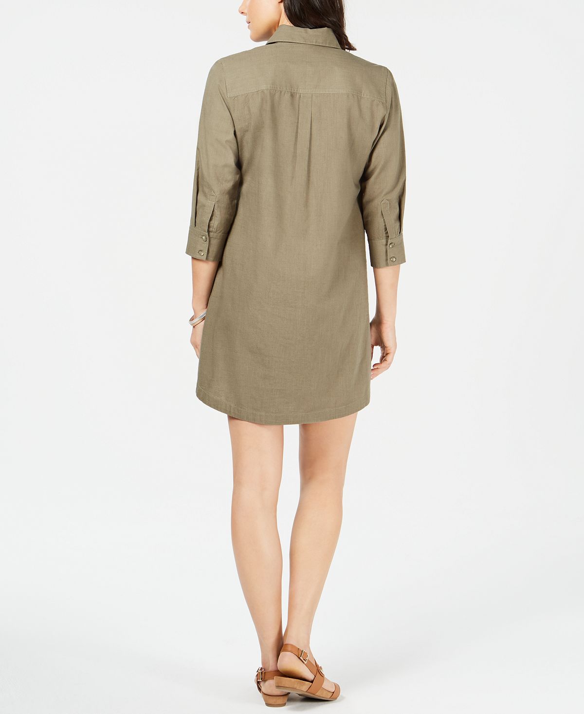 Vestido feminino Karen Scott de algodão com decote dividido e manga curta, tamanho pequeno, verde, tamanho extrapequeno