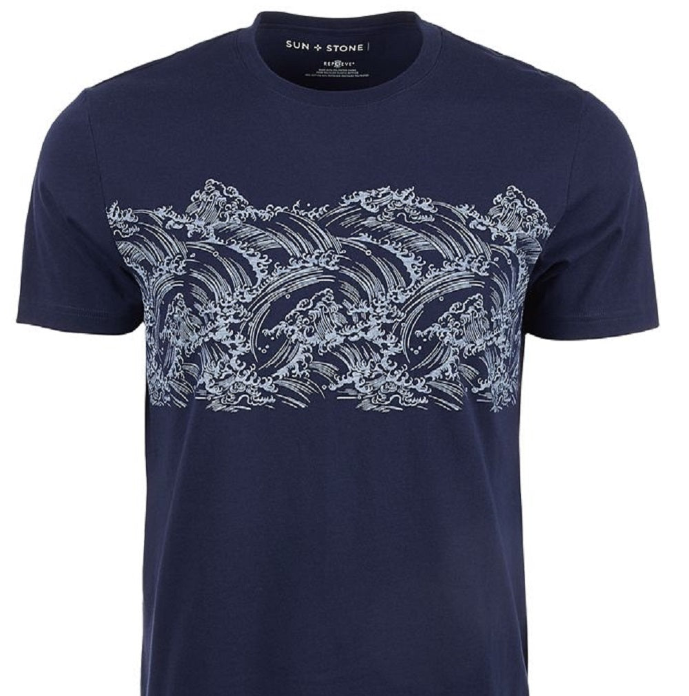 Camiseta masculina listrada Sun + Stone, azul, tamanho pequeno