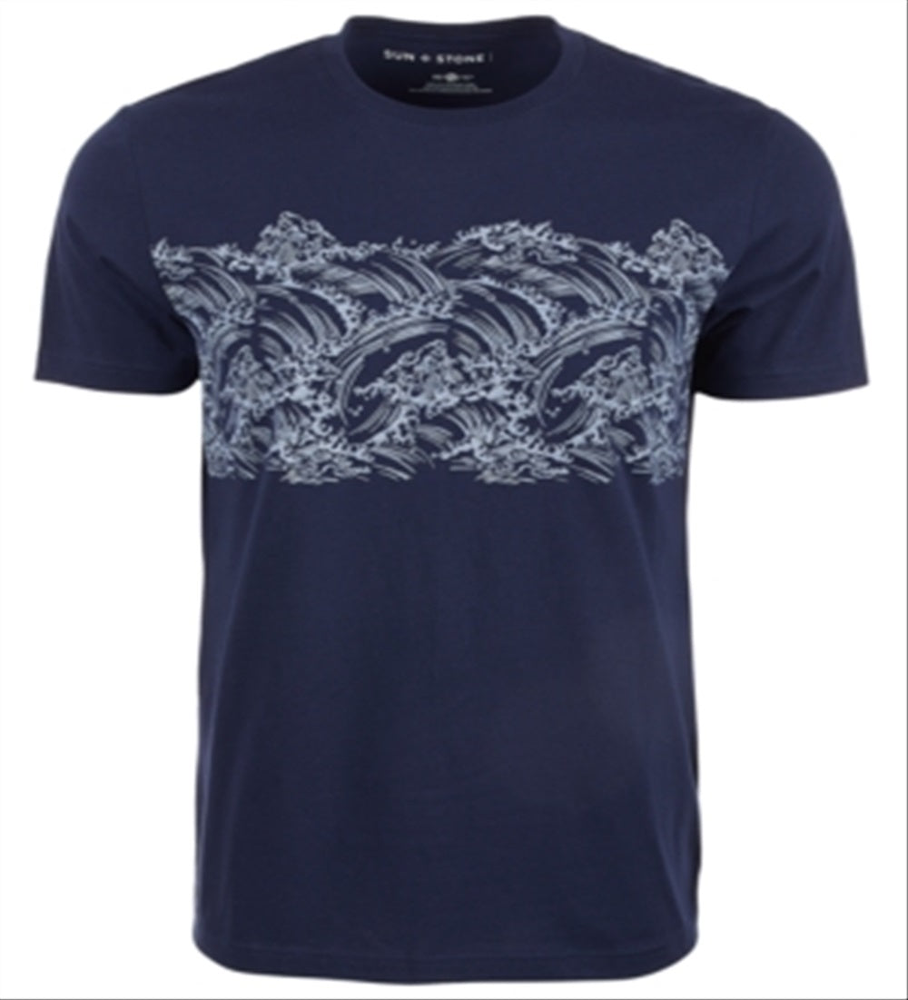 Camiseta masculina listrada Sun + Stone, azul, tamanho extragrande