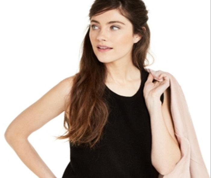 Suéter de cashmere sem mangas feminino Charter Club, preto, tamanho extragrande