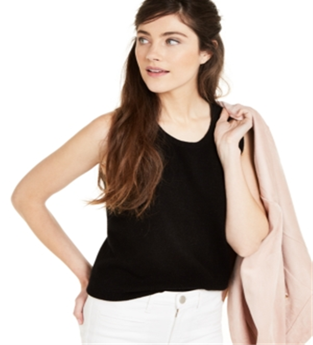 Suéter de cashmere sem mangas feminino Charter Club, preto, tamanho extragrande