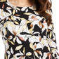 JM Collection Blusa feminina de jacquard com estampa floral e decote redondo, preta/amarela, tamanho pequeno