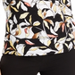 JM Collection Blusa feminina de jacquard com estampa floral e decote redondo, preta/amarela, tamanho pequeno