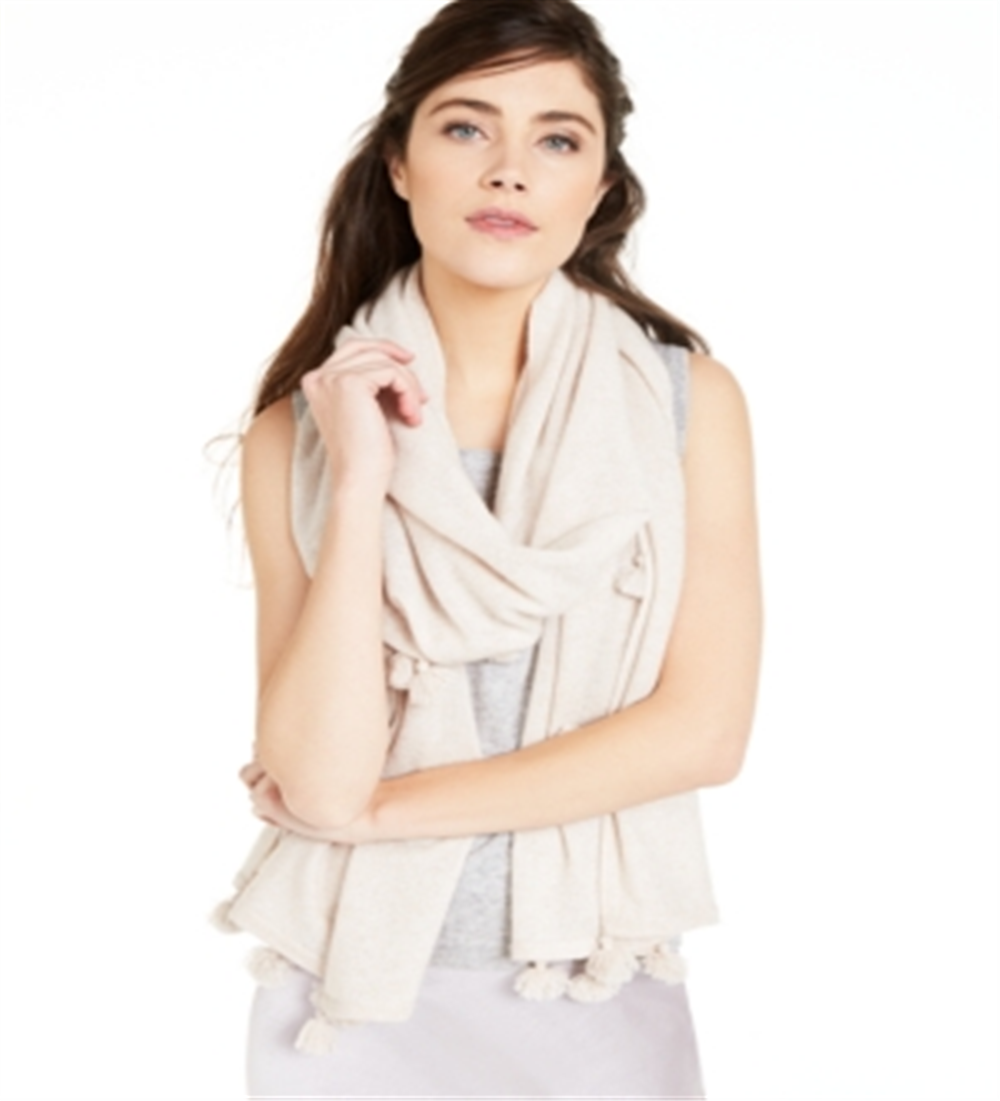 Cachecol feminino de cashmere com borlas, tamanho regular, marrom, Charter Club