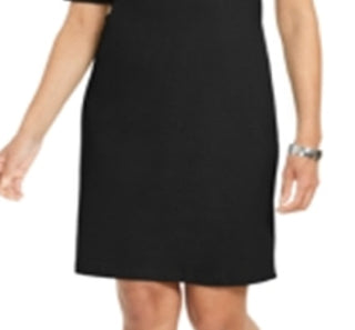 Vestido feminino Karen Scott de algodão com mangas e punhos, preto, tamanho pequeno