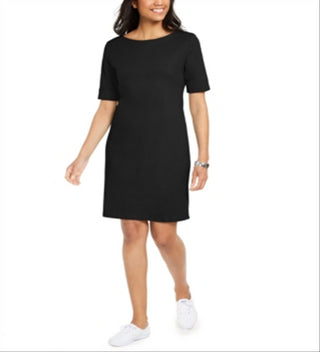 Vestido feminino Karen Scott de algodão com mangas e punhos, preto, tamanho pequeno
