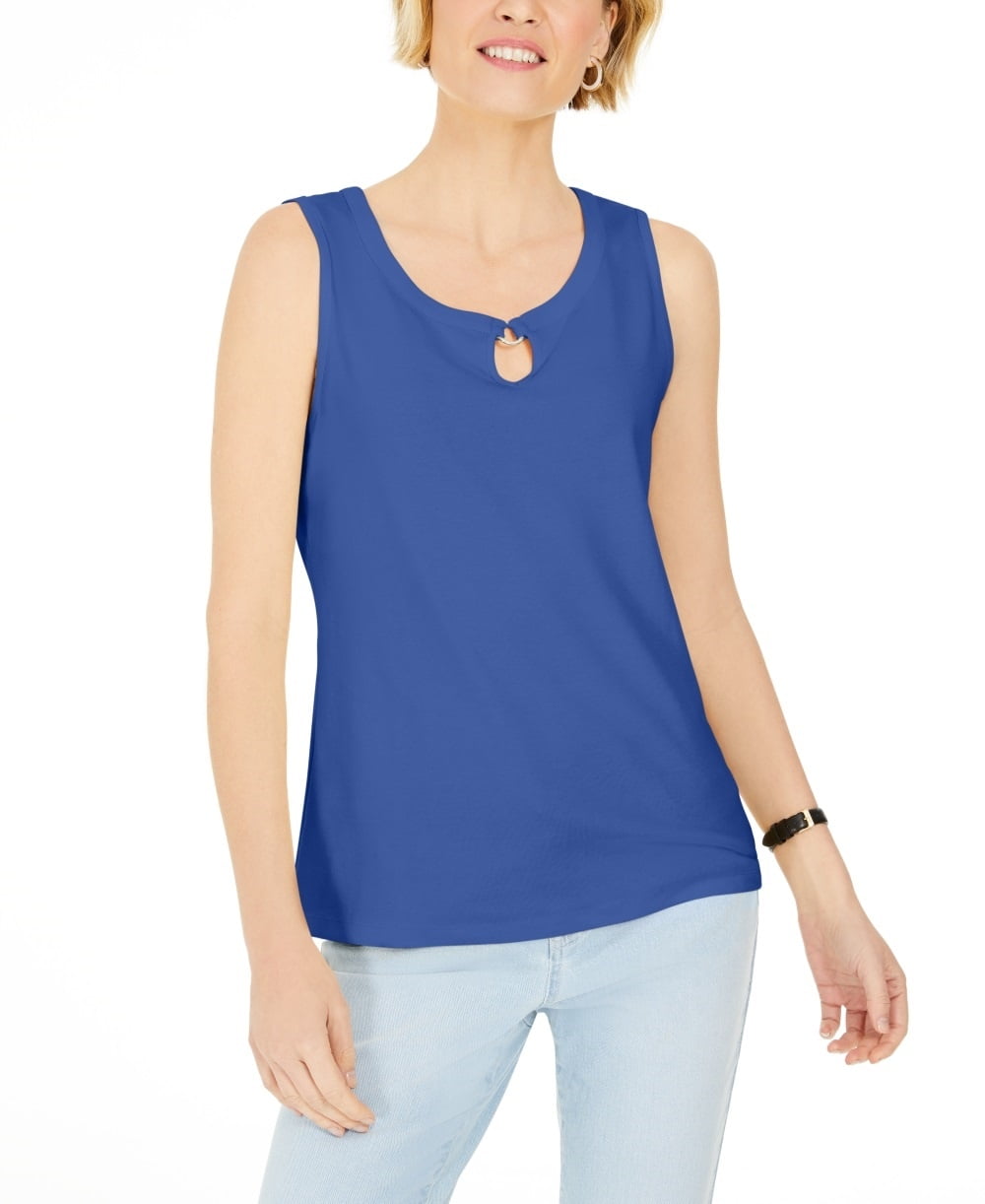 Regata feminina Karen Scott com ferragens Keyhole azul, tamanho X-S