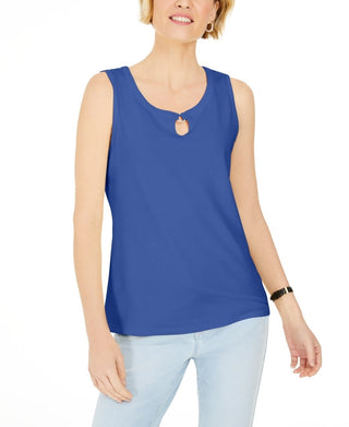 Regata feminina Karen Scott com ferragens Keyhole azul, tamanho X-S