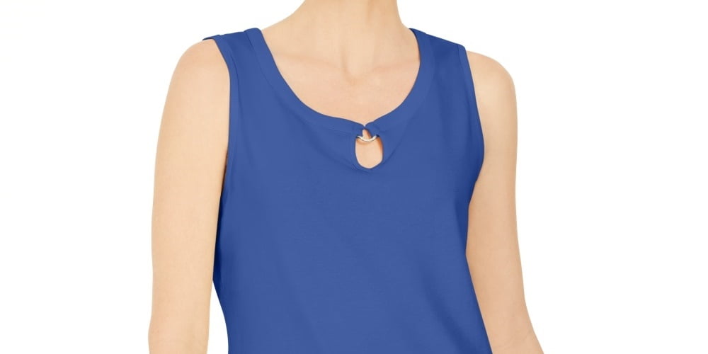 Regata feminina Karen Scott com ferragens Keyhole azul, tamanho X-S