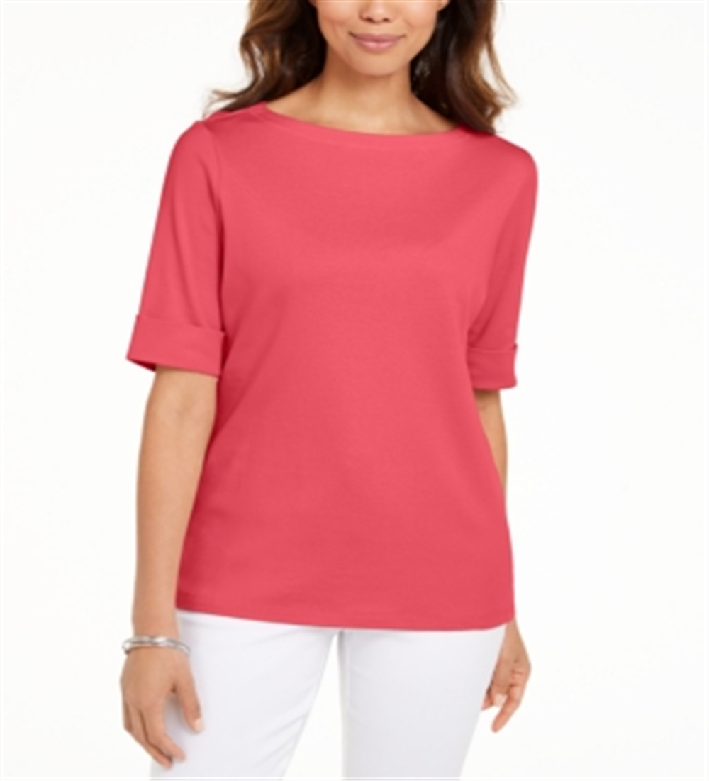 Karen Scott Blusa Feminina Gola Canoa Manga Cotovelo Coral Tamanho XS