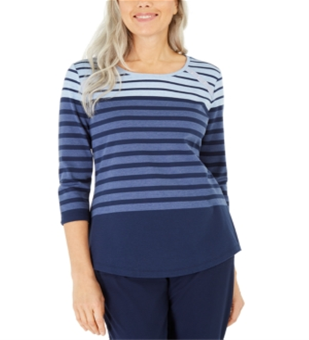 Karen Scott Blusa Feminina Listrada Colorblock com Rebites Azul Tamanho X-G