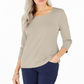 Blusa feminina Karen Scott de algodão com manga 3/4, marrom, tamanho pequeno