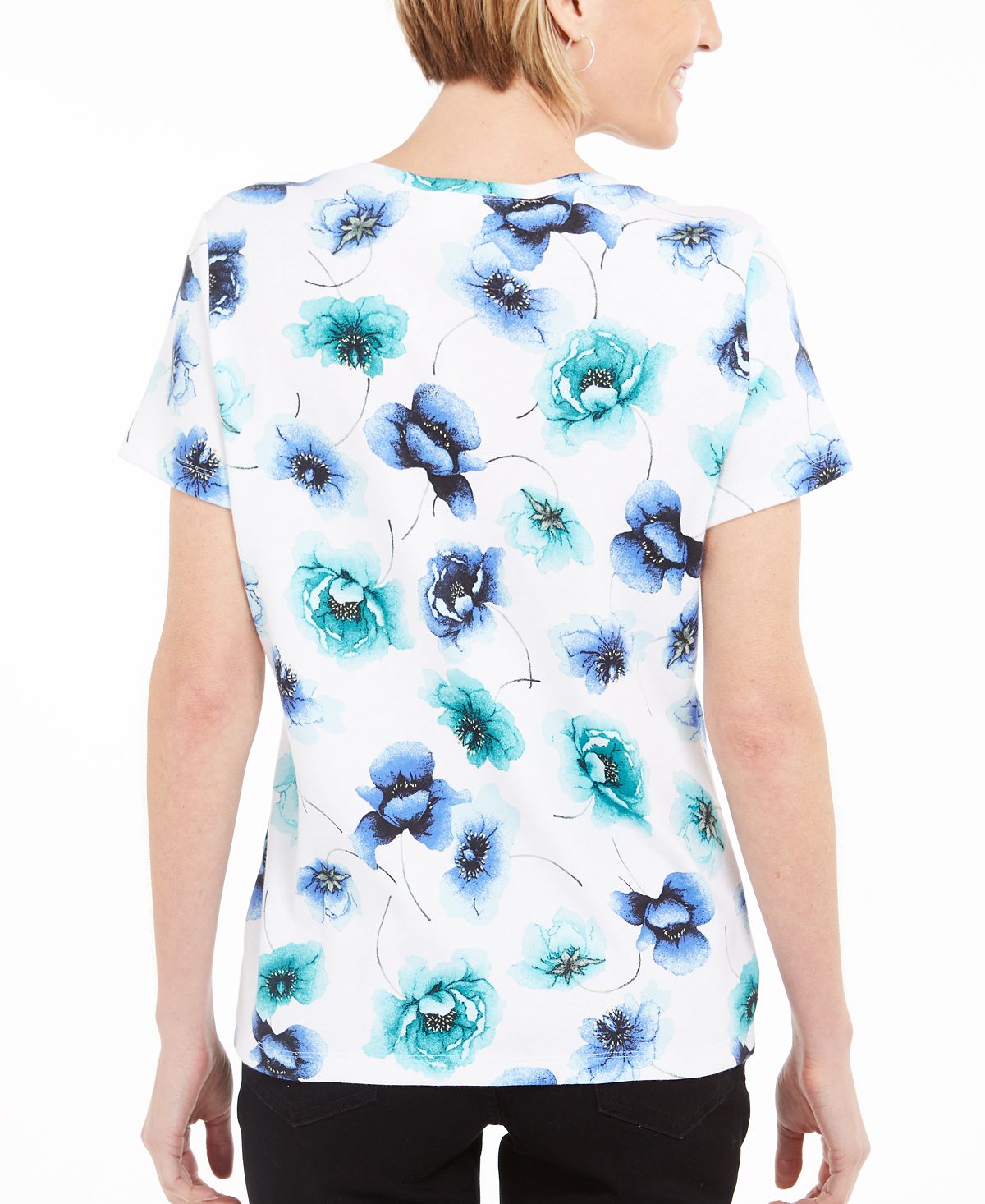 Karen Scott Top Henley Estampado Feminino Branco Tamanho Grande