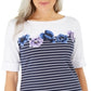 Karen Scott Blusa Feminina Estampada Manga Cotovelo Azul Tamanho Grande