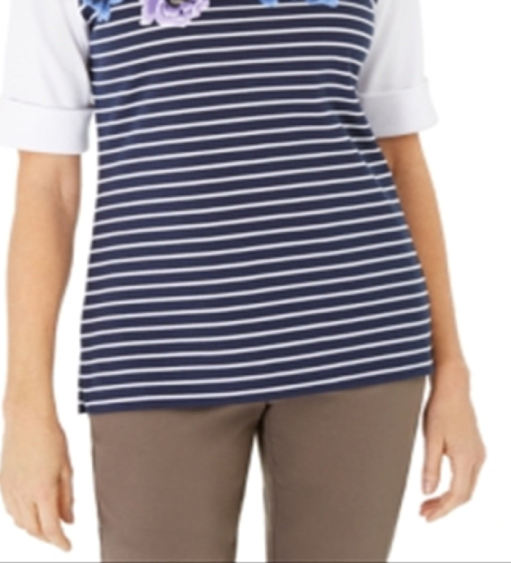 Karen Scott Blusa Feminina Estampada Manga Cotovelo Azul Tamanho Grande