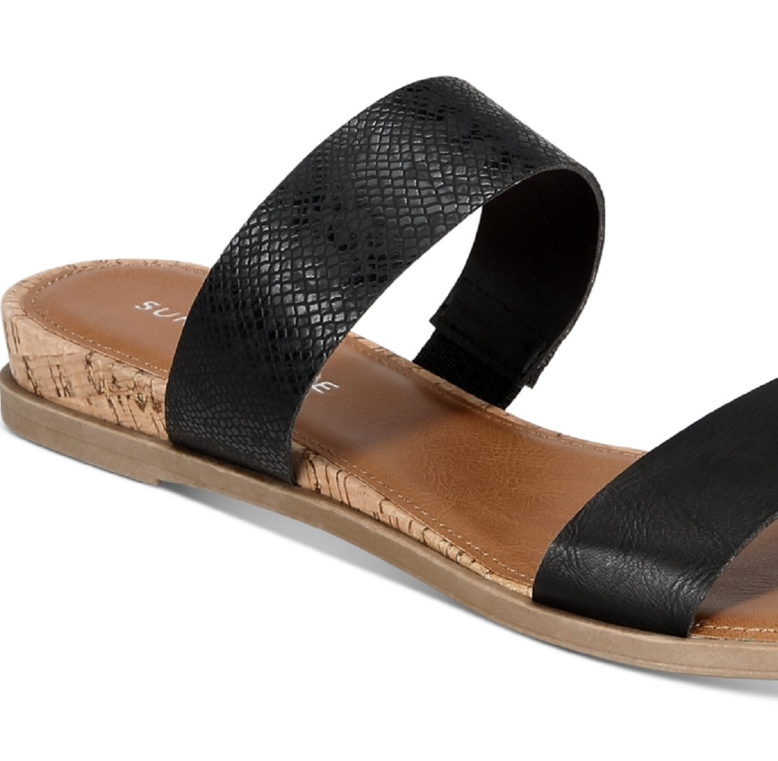 Sandálias femininas Sun + Stone Easten Slide pretas tamanho 8 M