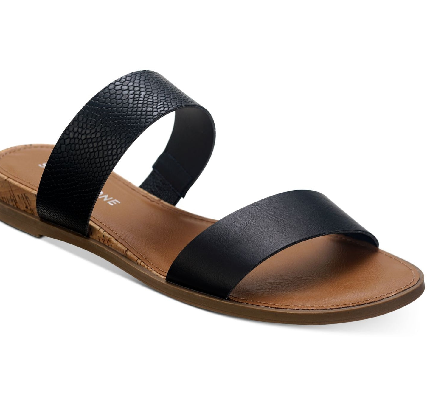 Sandálias femininas Sun + Stone Easten Slide, pretas, tamanho 8,5 M