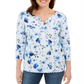 Karen Scott Blusa Henley Feminina Estampa Floral Azul Tamanho Pequeno Pequeno