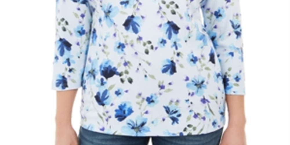 Karen Scott Blusa Henley Feminina Estampa Floral Azul Tamanho Pequeno Pequeno