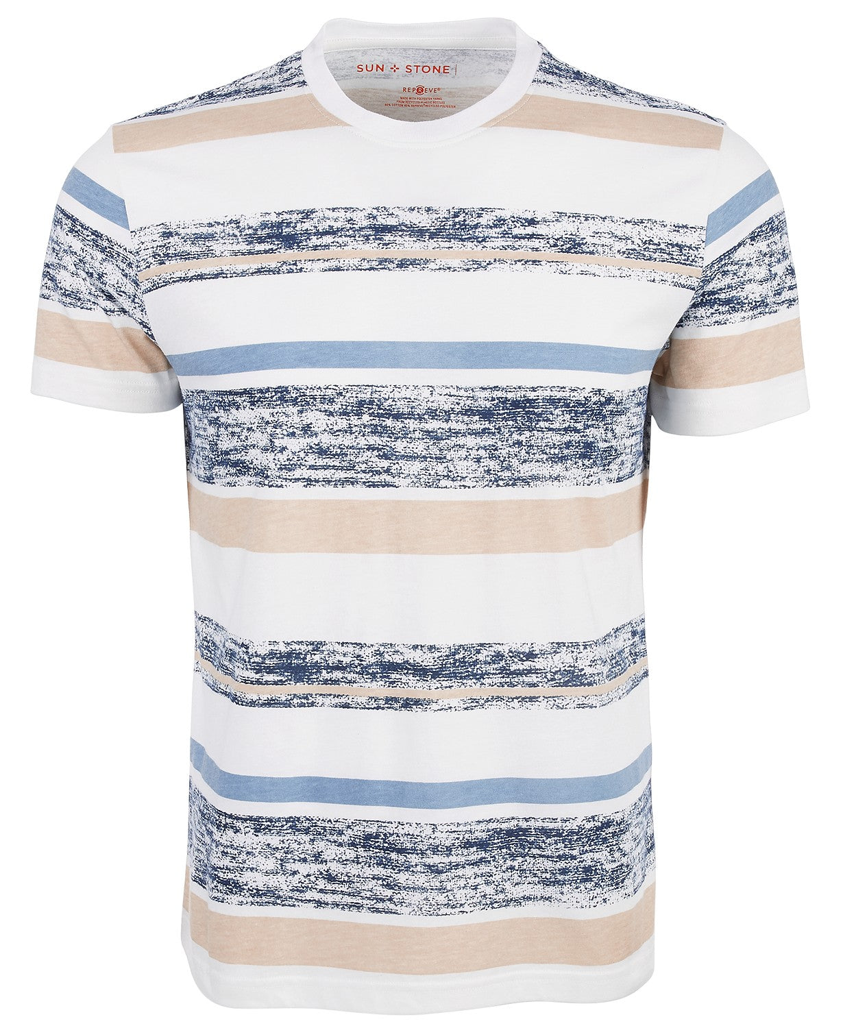 Camiseta listrada masculina Sun + Stone com textura variegada, azul, tamanho médio
