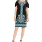Vestido estampado com ombros descobertos e ajuste justo feminino JM Collection, preto, tamanho extragrande