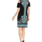 Vestido estampado com ombros descobertos e ajuste justo feminino JM Collection, preto, tamanho extragrande