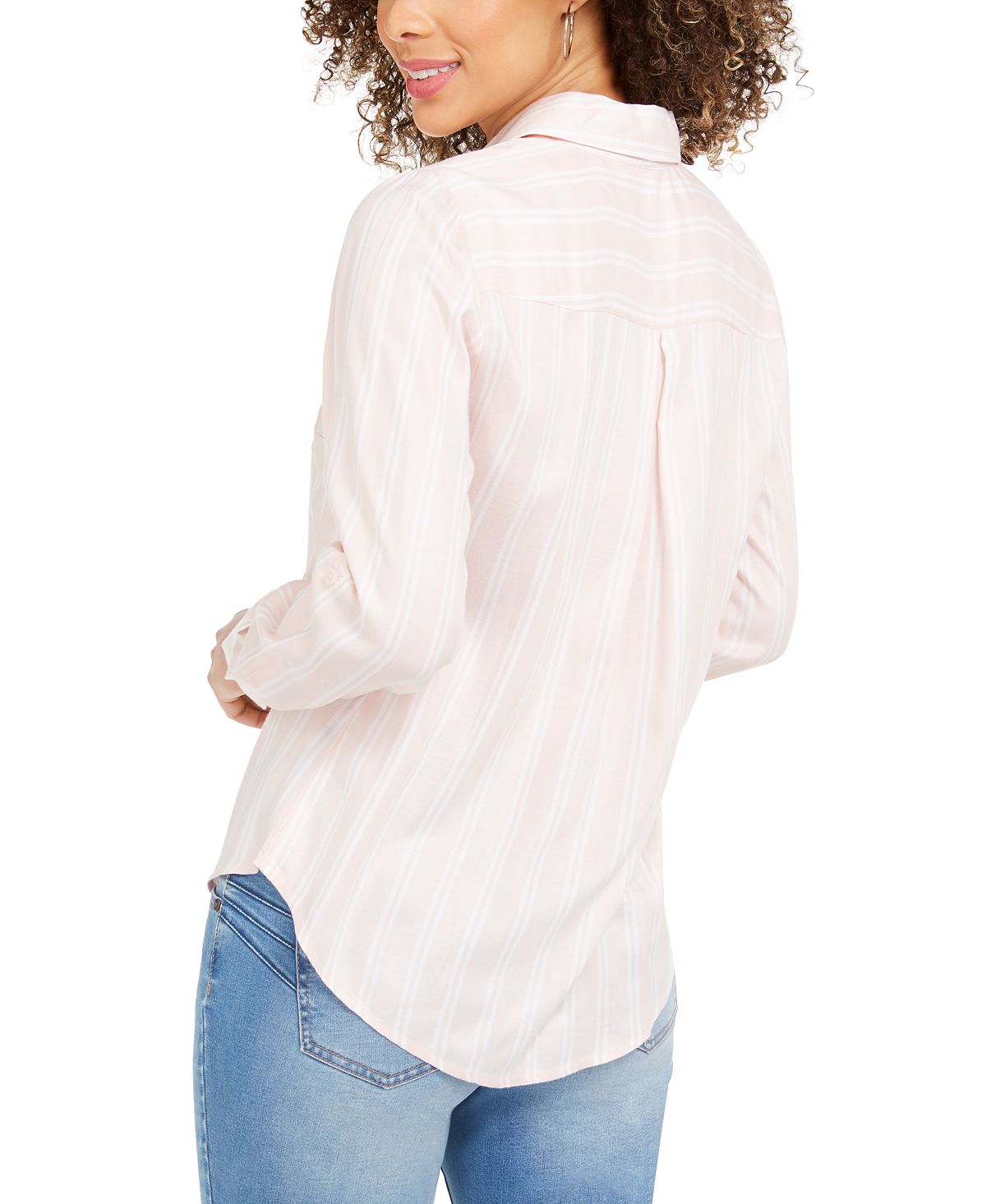 Camisa listrada feminina Style &amp; Co com um bolso, rosa, tamanho médio