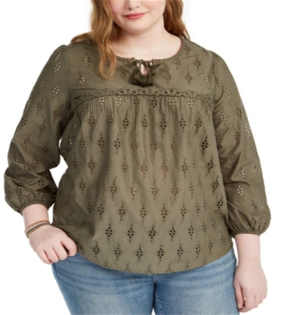 Blusa Plus Size com Ilhós Style &amp; Co Feminina Verde Tamanho 2X