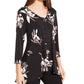 Blusa feminina Alfani com estampa floral e decote em V, preta, tamanho médio