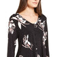 Blusa feminina Alfani floral de manga comprida e decote em V, preta, tamanho extragrande