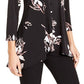 Blusa feminina Alfani floral de manga comprida e decote em V, preta, tamanho extragrande