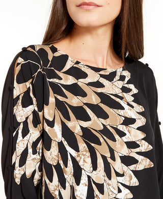 Blusa feminina Alfani com estampa de manga comprida e botões, tamanho médio, marrom