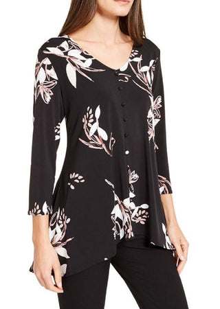 Blusa feminina Alfani com estampa de botões e acabamento em botões, preta, tamanho pequeno e pequeno