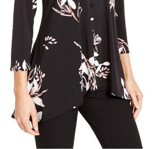 Blusa feminina Alfani com estampa de botões e acabamento em botões, preta, tamanho pequeno e pequeno