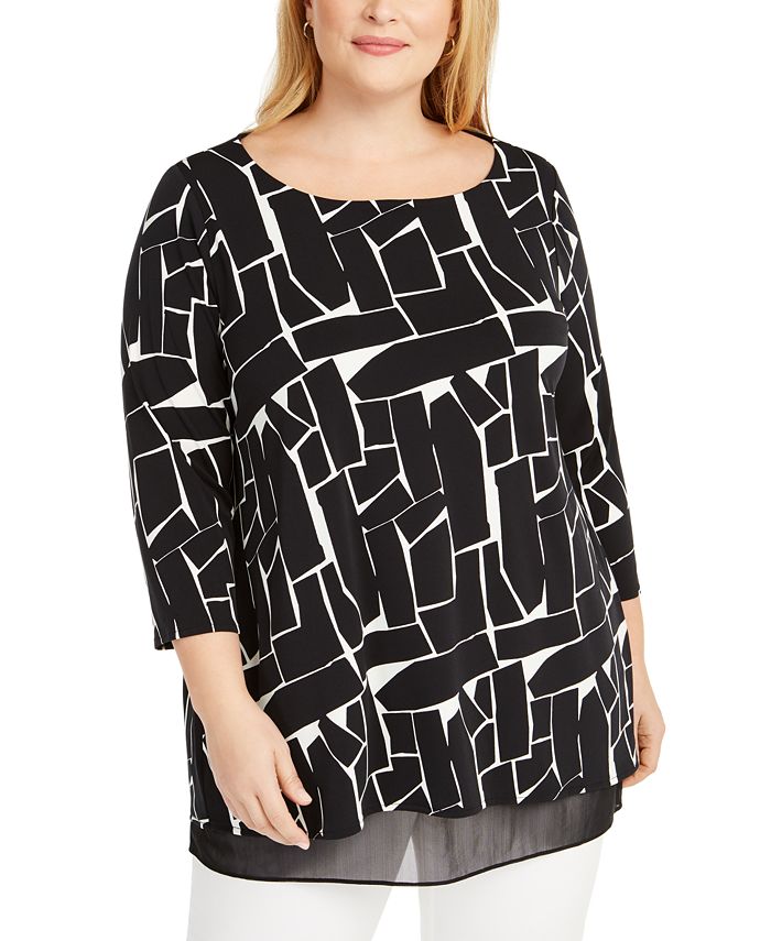 Top de malha estampada Alfani feminino plus size preto tamanho 1X