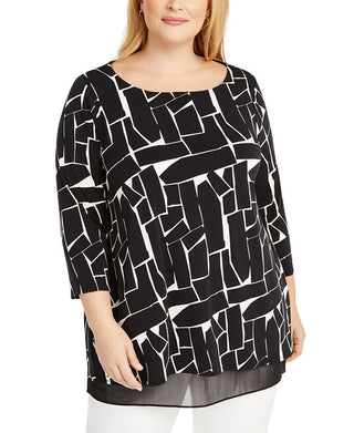 Top de malha estampada Alfani feminino plus size preto tamanho 1X