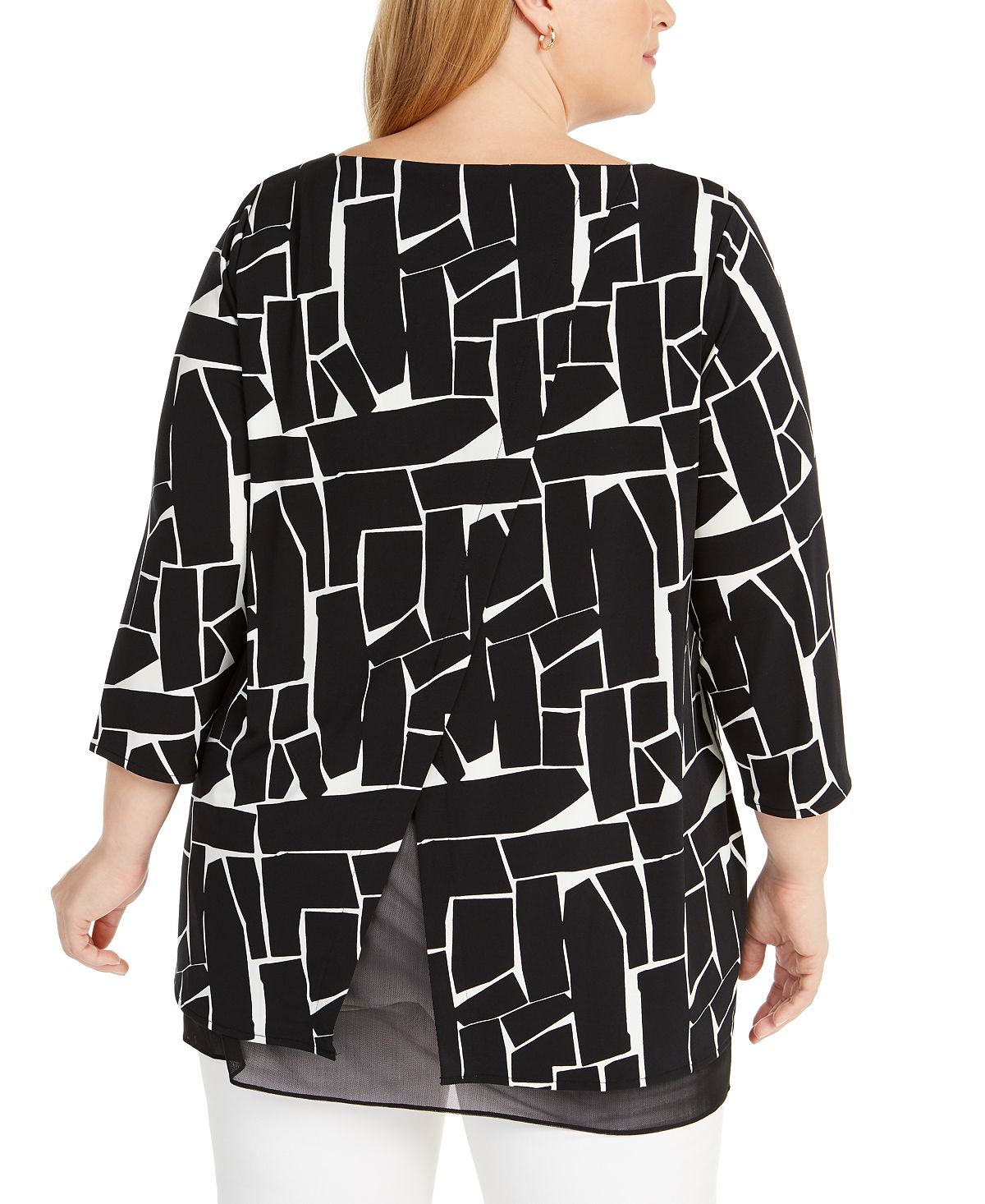 Top de malha estampada Alfani feminino plus size preto tamanho 1X