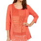 JM Collection Blusa feminina de algodão crochê patchwork laranja tamanho X-S