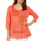 JM Collection Blusa feminina de algodão crochê patchwork laranja tamanho X-S