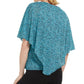 JM Collection Blusa feminina estampada com decote em V e sobreposição assimétrica, azul, tamanho extragrande