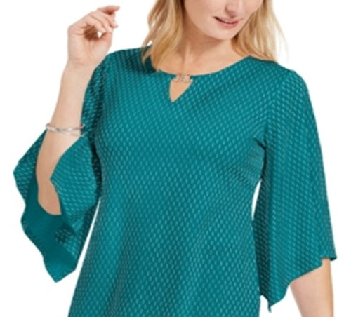 Blusa feminina com manga flare e detalhes embelezados, verde, tamanho médio