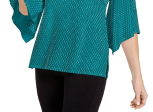 Blusa feminina com manga flare e detalhes embelezados, verde, tamanho médio
