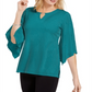 Blusa feminina com manga flare e detalhes embelezados, verde, tamanho médio